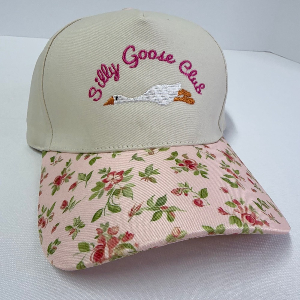 Zenana Cotton Baseball Cap Women OS Cream Silly Goose Club Pink Floral Fun Hat - Picture 1 of 6